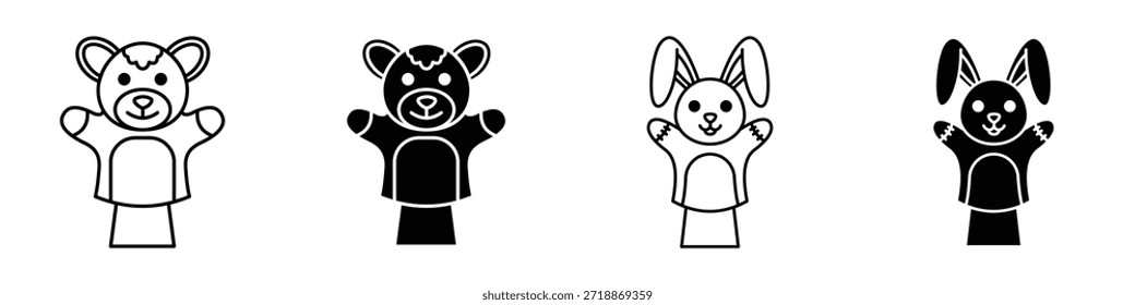 Hand puppet icon in linear and clipart style pack on white background.