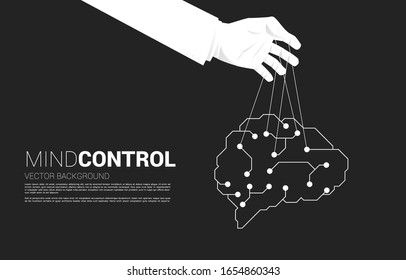 Hand Puppet Master controlling digital brain. Concept of manipulation and micromanagement