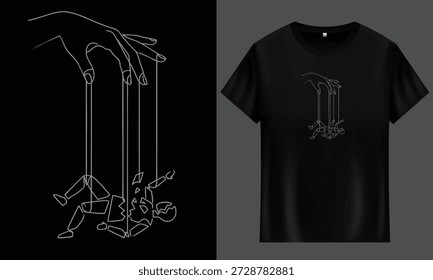 Hand Puppeteer Controlling Broken Doll Line Art - full Customizable design