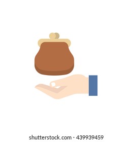 hand with purse. Flat icon