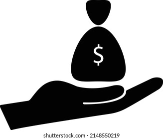 hand with a purse, isolated flat vector icon black and white