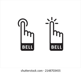 Hand push bell button vector sign. Ring door bell line and solid icon, delivery symbol, finger pressing doorbell icon in outline style.