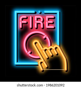 Hand Push Fire Button neon light sign vector. Glowing bright icon Hand Push Fire Button sign. transparent symbol illustration
