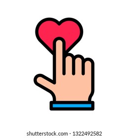 Hand push heart button vector, Social media filled style editable stroke icon