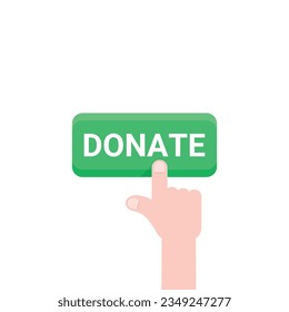 hand push on donate green button. concept of beneficence sign or financial sponsorship for human rights. cartoon style trend modern simple logo graphic art design isolated on white background