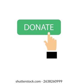 hand push on donate green button. concept of beneficence sign or financial sponsorship for human rights. cartoon style trend modern simple logo graphic art design isolated on white background