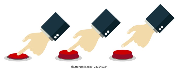 Hand push on red button. Infographic elements