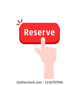 hand push on red reserve button. flat style trend modern simple logotype graphic design isolated on white background. concept of pre order booking luxury hotel or reserved room in hostel or motel