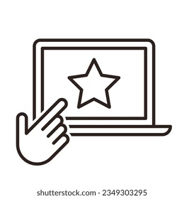 Hand push on star. Selecting favorite. Five star rating icon. Review stars isolated on white background