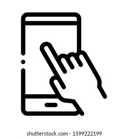 Hand Push Phone Icon Vector. Outline Hand Push Phone Sign. Isolated Contour Symbol Illustration