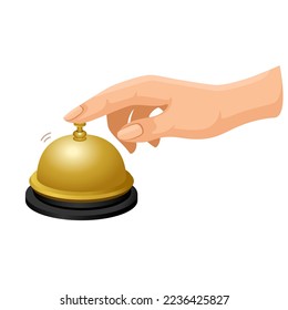 Hand push receptionist bell symbol for hotel service cartoon illustration vector