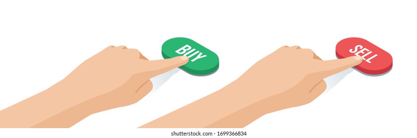 hand push the sell and buy button object flat vector 