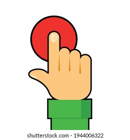 Hand push start button. Vector
