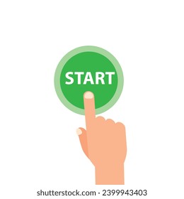Hand push start, Press the button, Flat style, top view. Touch icon concept. Vector