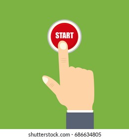 Hand push start, Press the button, Flat style, top view. Touch icon concept. Vector