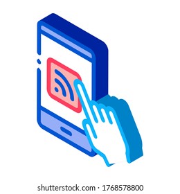 Hand Push Wifi Button Icon Vector. Isometric Hand Push Wifi Button sign. color isolated symbol illustration