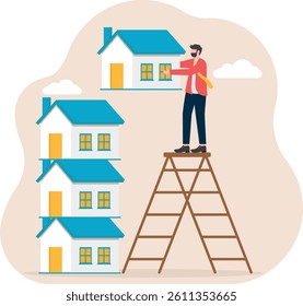 Hand pushed down the piled up house, business concept, vector illustration

