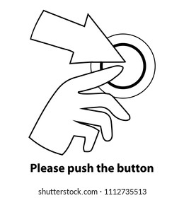 Hand pushing the button Icon, symbol, sign, logo Isolated. Template on white background. Flat style graphic design. Can be used in Working, Selling Machine, private places, etc. Vector EPS10