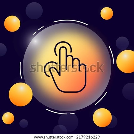 Hand pushing a button line icon. Touch screen, control gestures, push, press, tap, website, device, settings, user. Technology concept. Glassmorphism. Vector line icon for Business and Advertising.