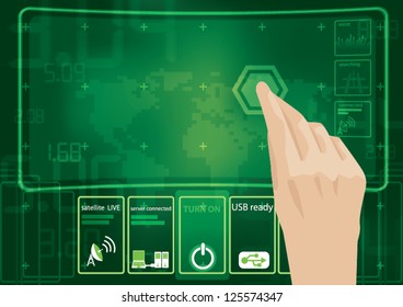 hand pushing a button on a touch screen interface