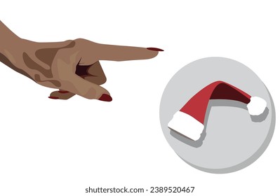 Hand pushing button with red christmas hat on it