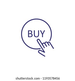 Hand pushing buy button line icon. Online shop, buying, sale. Shopping concept. Vector illustration can be used for topics like retail, consumerism, internet service