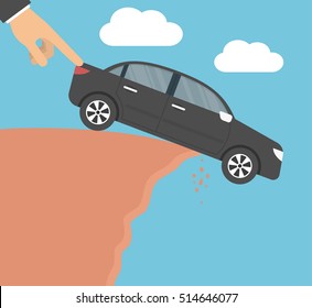 Hand Pushing A Car Down From A Cliff