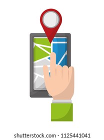 hand pushing marker gps location on smartphone