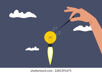 Mano empujando la aguja para hacer explotar el globo. Concepto de negocio. ilustración eps10