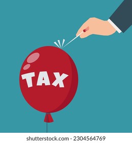 Hand pushing the needle to pop the red TAX balloon vector illustration