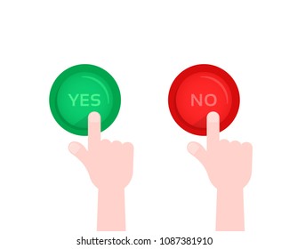 hand pushing on yes and no button. concept of do or don't symbol like decision making and do's and don'ts vote. simple cartoon set trend modern graphic art design agree element isolated on white
