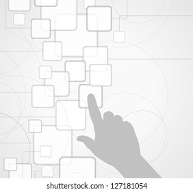 The hand pushing one of several button. Choice concept. Vector illustration.