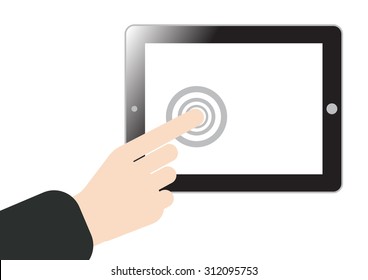 hand pushing or press on touch screen at tablet mobile phone in vector