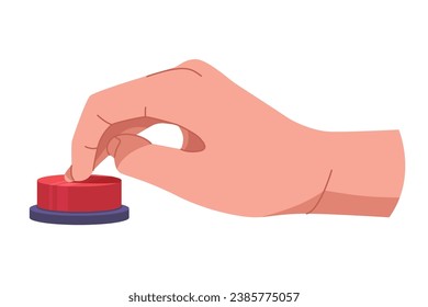 Pulsando a mano y pulsando el botón. Botón de pulsación del dedo. Enciende y apaga. Iniciar, iniciar, controlar el concepto. Ilustración del vector EPS10