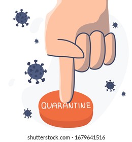 Mano empujando la cuarentena 
para obtener más información. Protéjase del virus El concepto de cuarentena Vector dibujo plano ilustrado aislado en fondo blanco