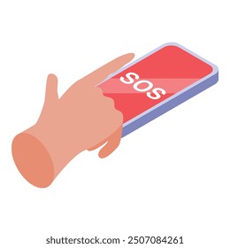 Hand is pushing sos button on smartphone screen, emergency call concept