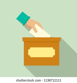 Hand put in election box icon. Flat illustration of hand put in election box vector icon for web design