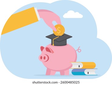 Hand put gold coin in piggy bank-Education savings and investment concept

