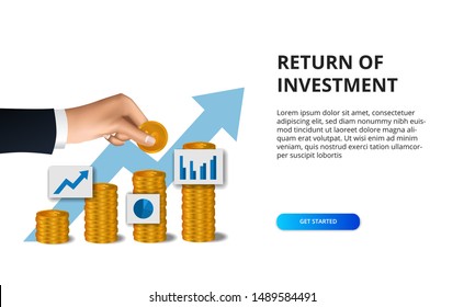 hand put golden coin for growth arrow success profit return of investment business finance illustration