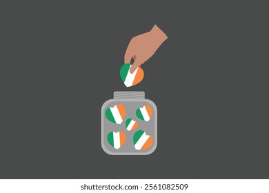 A hand put Ireland hearts in a bowl, Ireland flag vector graphic, Ireland country flag is a symbol of freedom, National Ireland flag, vector illustration
