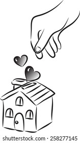 hand put the love into house
