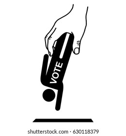 hand put man sign with word VOTE into the box hole vector illustration