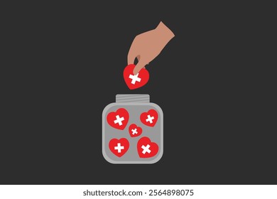 A hand put Switzerland hearts in a bowl, Switzerland flag vector graphic, Switzerland country flag is a symbol of freedom, National Switzerland flag, vector illustration
