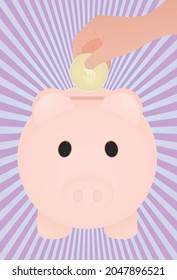 Hand put USD coin in piggybank. vector