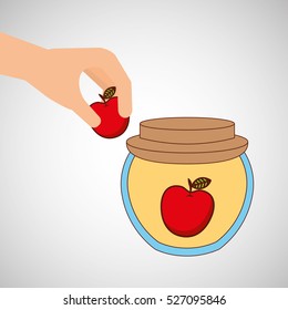 hand puts apple jar jam vector illustration eps 10