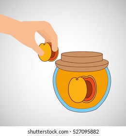 hand puts apricot jar jam vector illustration eps 10