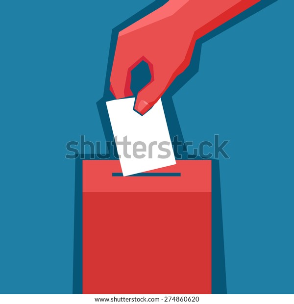 手把选票放在投票箱库存矢量图 免版税