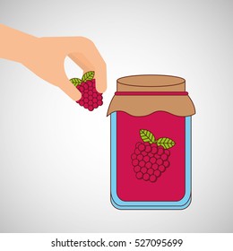 hand puts jar jam vector illustration eps 10