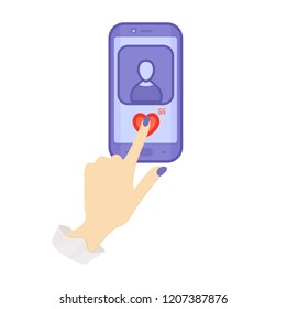 
Hand puts like. Blue phone. Flat illustration. Vector illustration