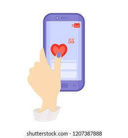 
Hand puts like. Blue phone. Flat illustration. Vector illustration